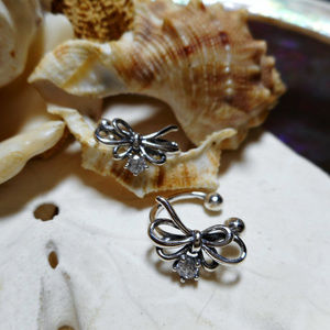 Sterling Silver CZ Bow Cuff Earrings 1.81g